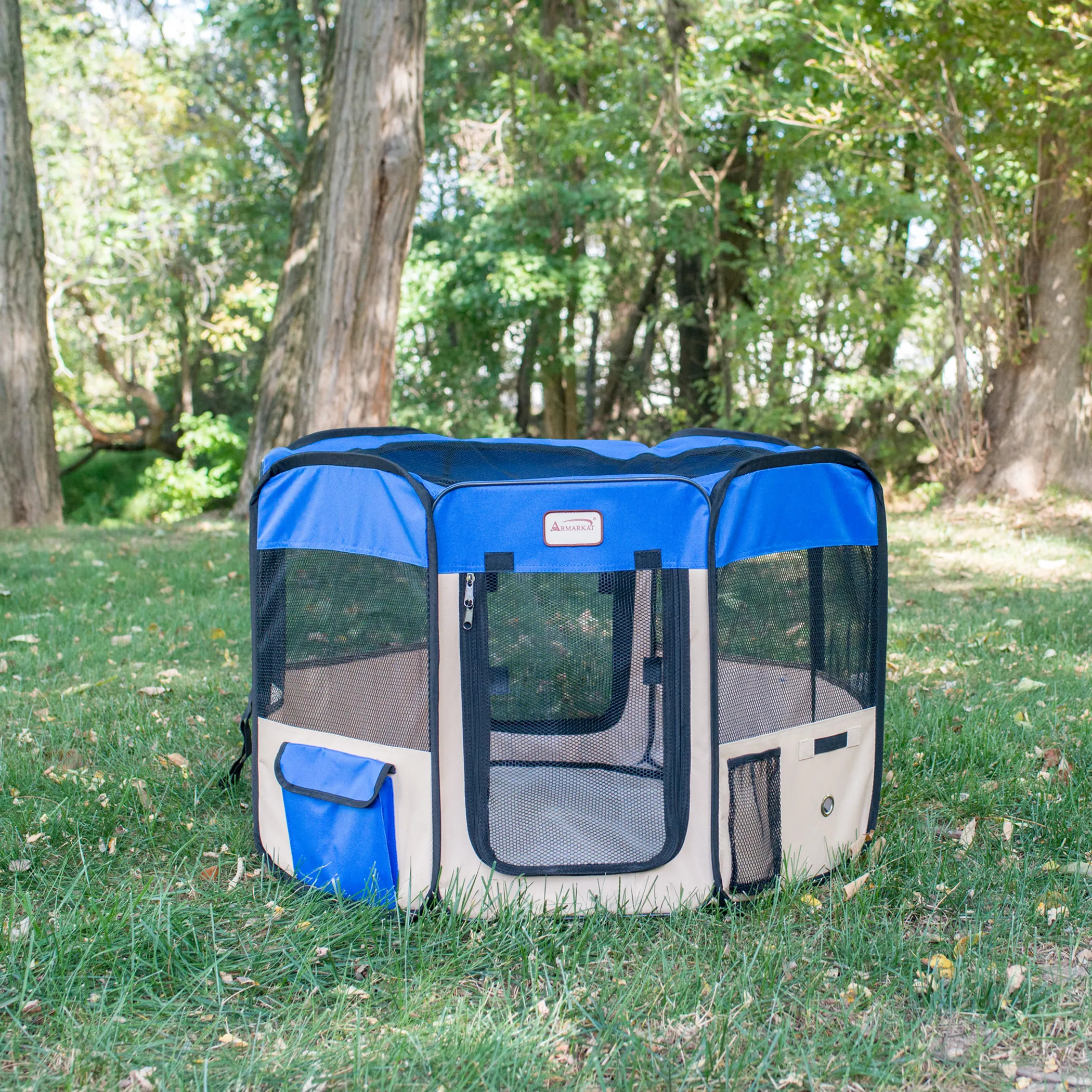 Armarkat Portable Pet Playpen In Blue and Beige Combo - Image 3