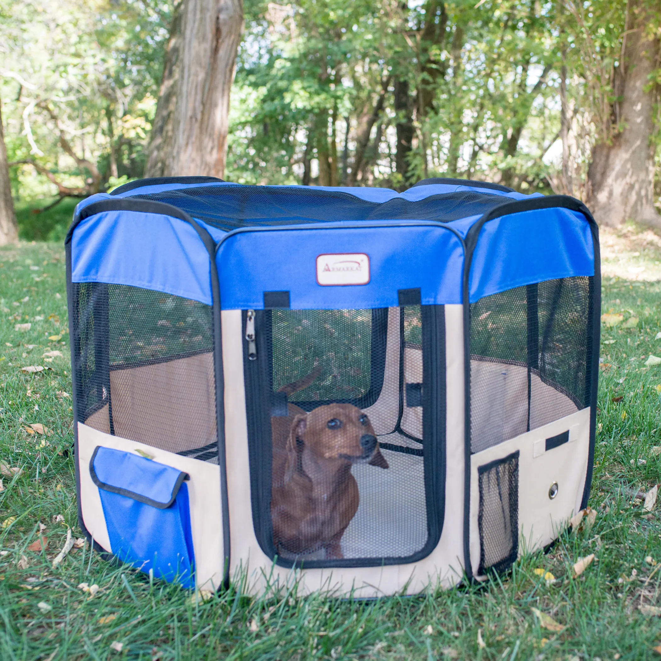 Armarkat Portable Pet Playpen In Blue and Beige Combo - Image 4