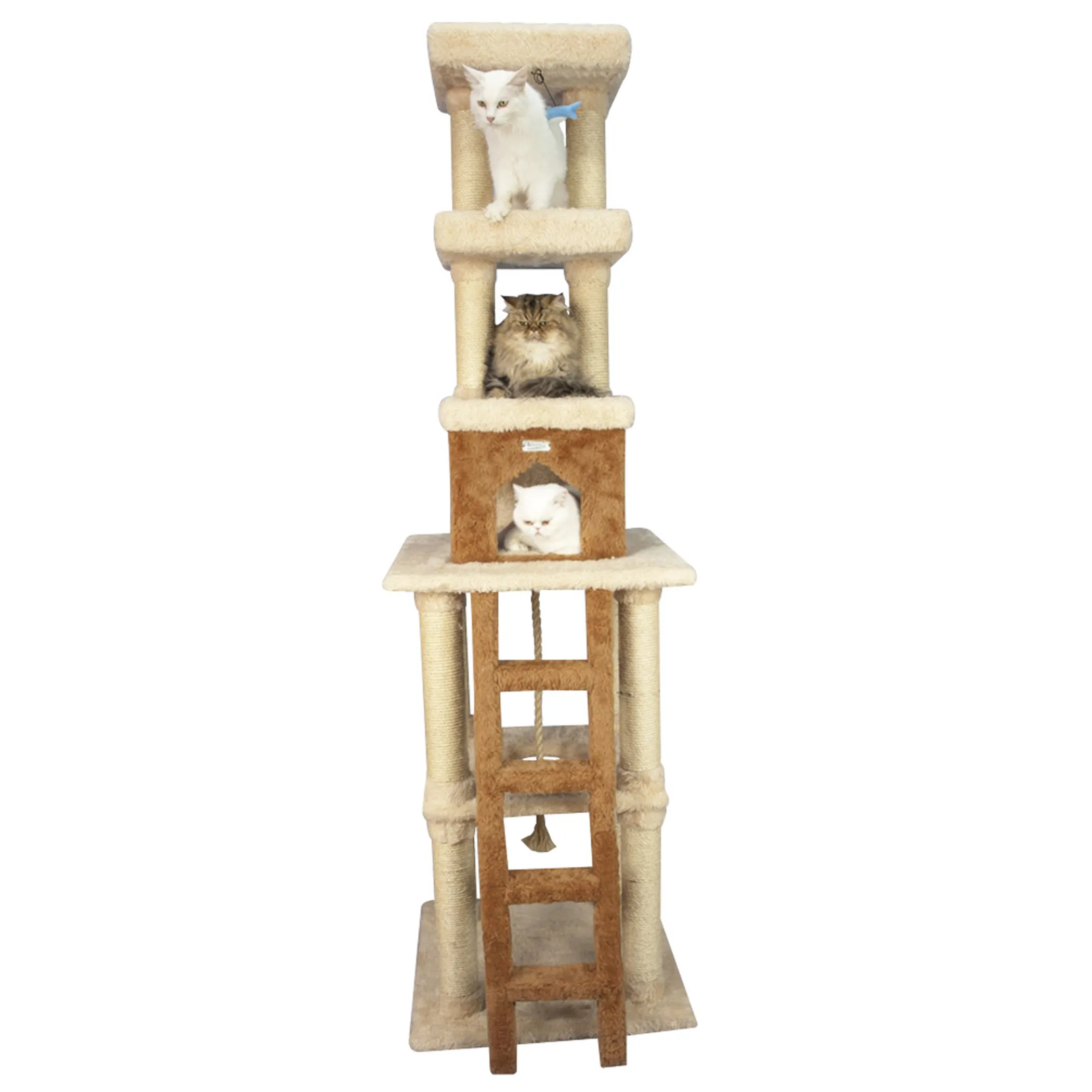Real Wood Multi-Level Cat Tower X8303 Cat Tree In Beige - Image 2