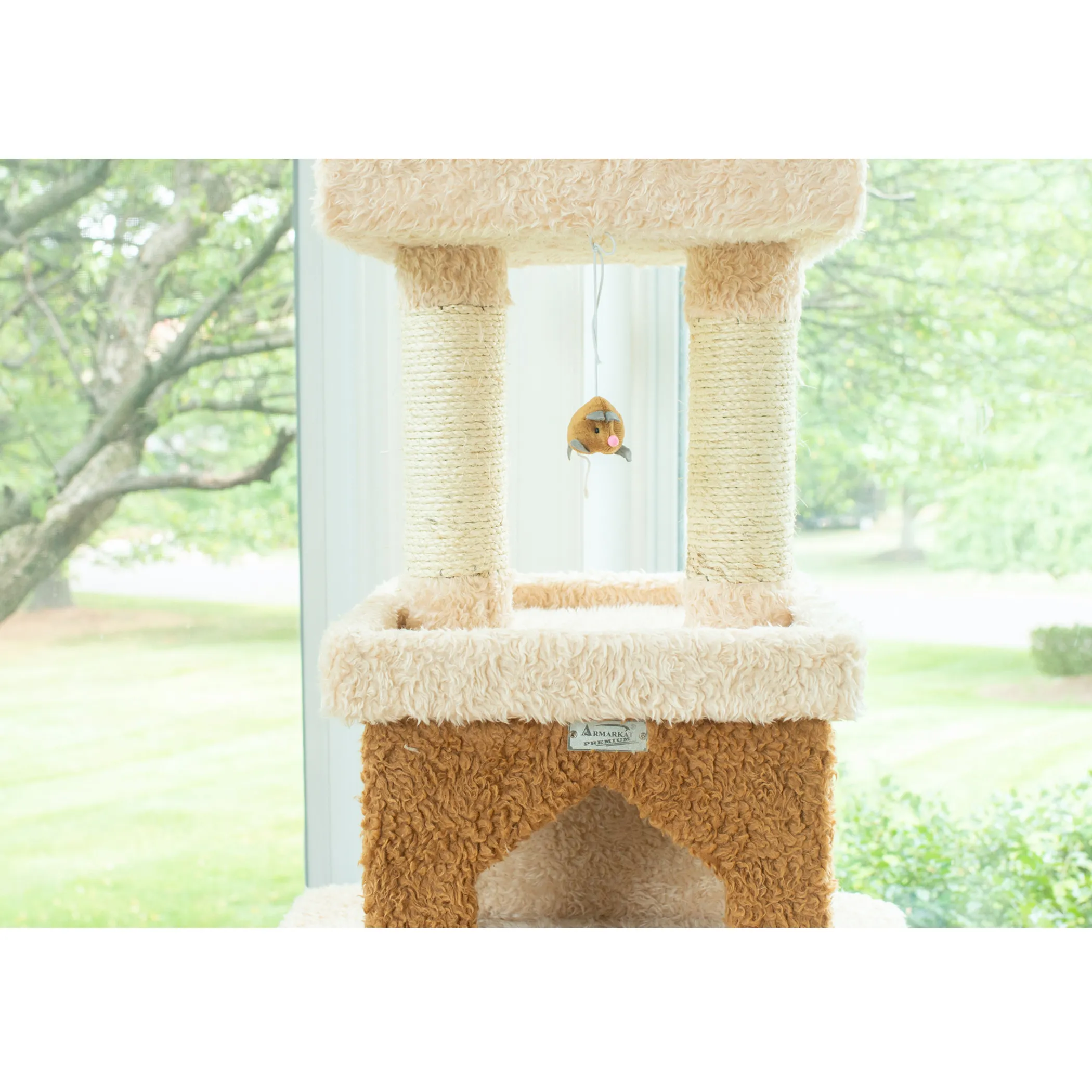 Real Wood Multi-Level Cat Tower X8303 Cat Tree In Beige - Image 4