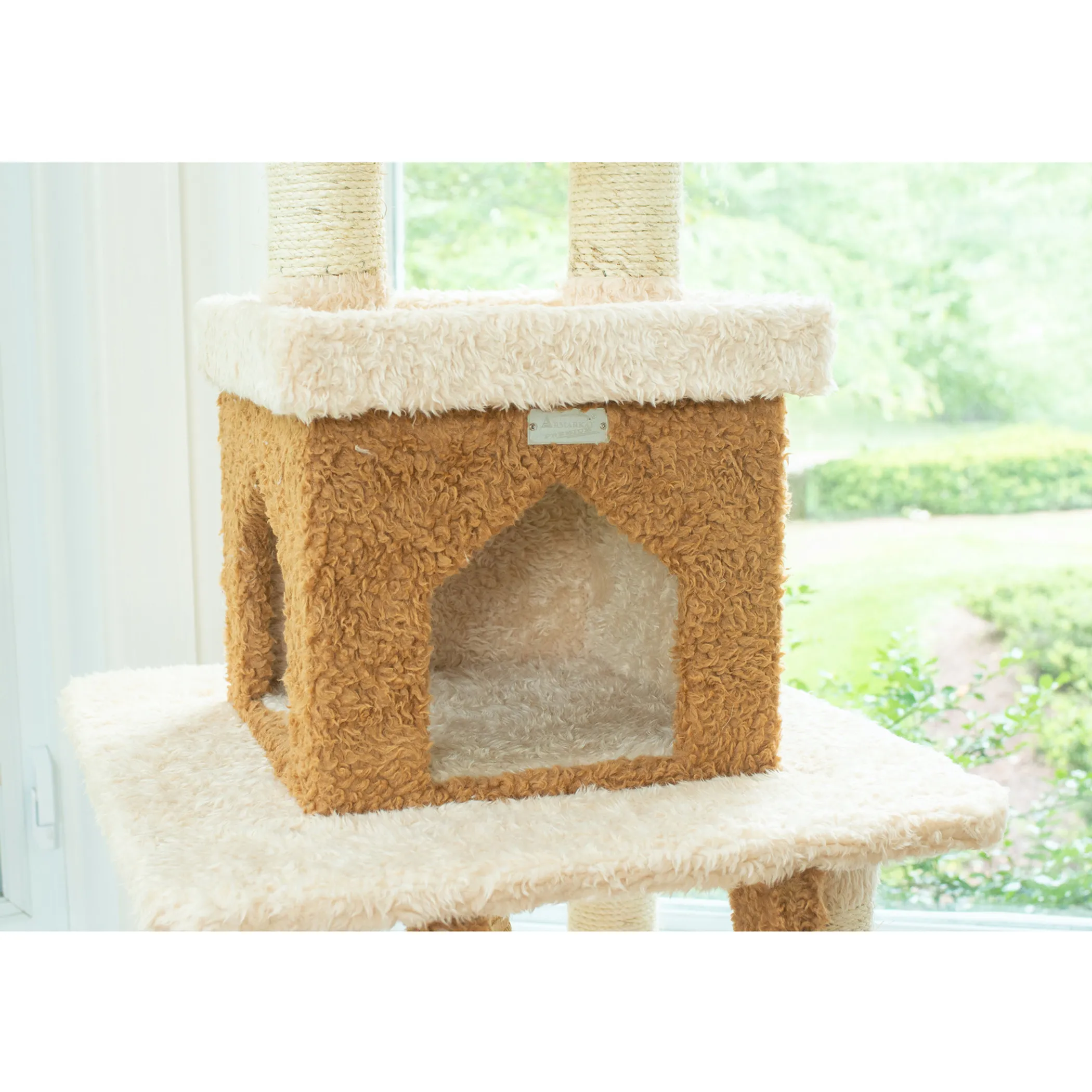 Real Wood Multi-Level Cat Tower X8303 Cat Tree In Beige - Image 5