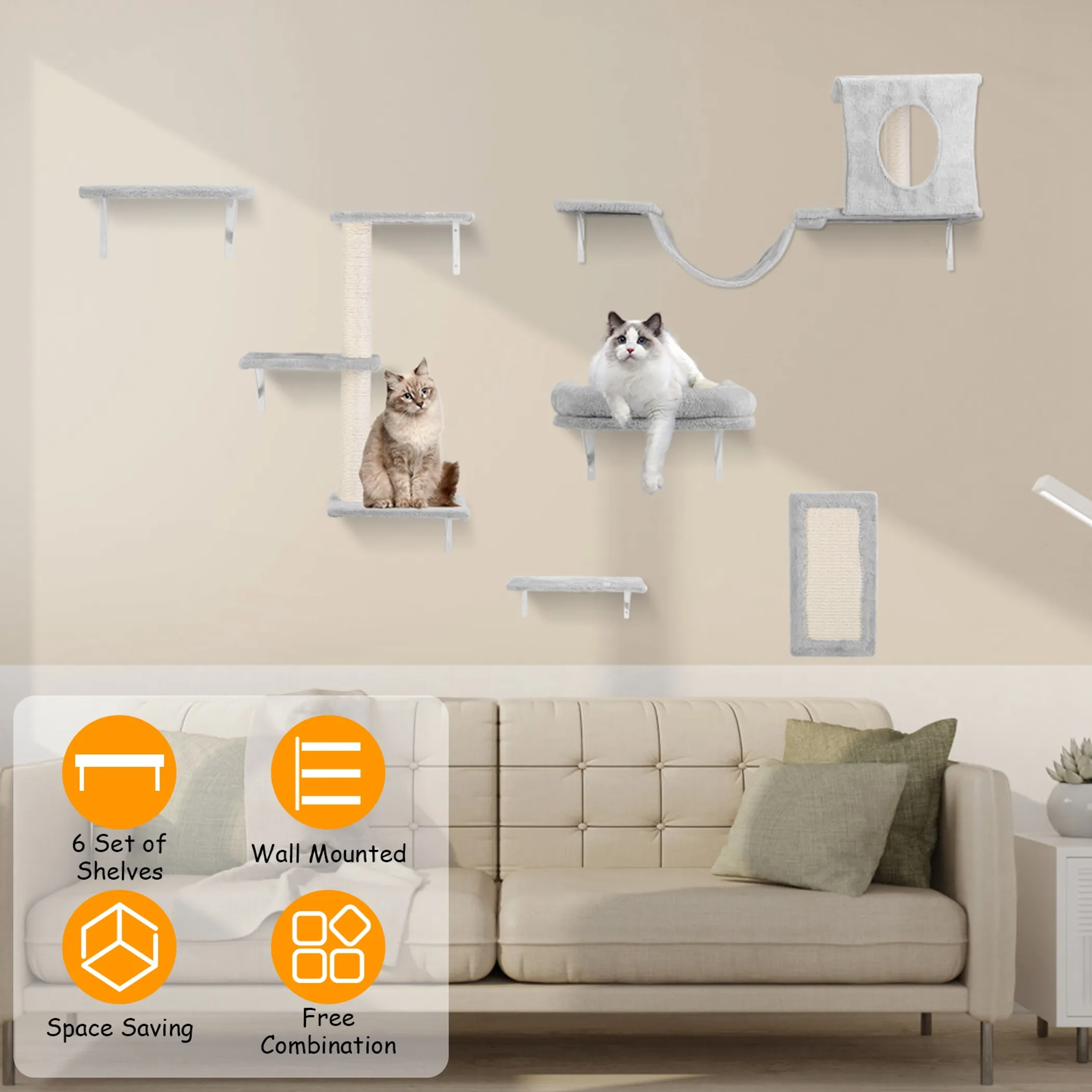 6 Set of Cat Wall Shelves Perch Cat Wall Furniture - Image 2