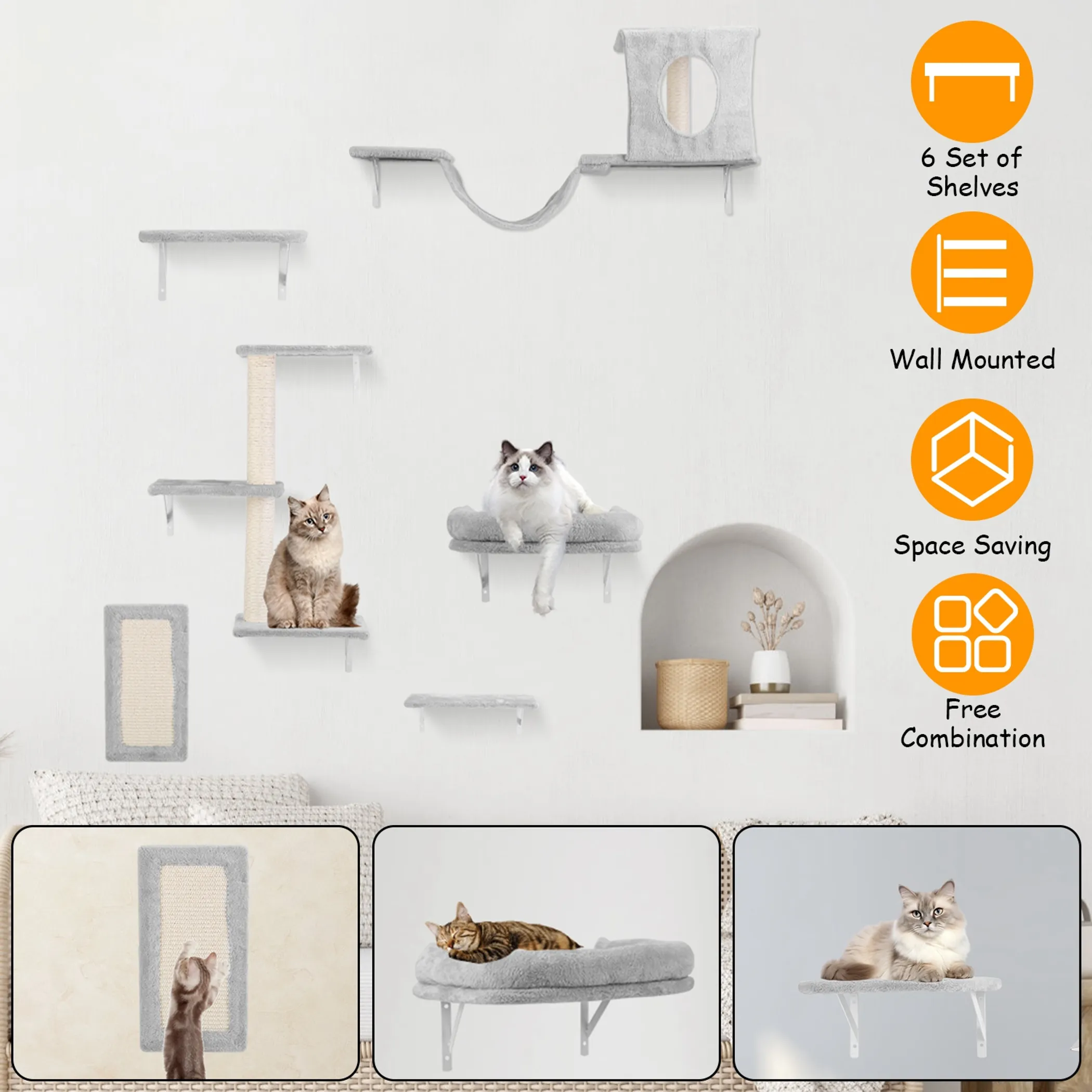 6 Set of Cat Wall Shelves Perch Cat Wall Furniture - Image 3