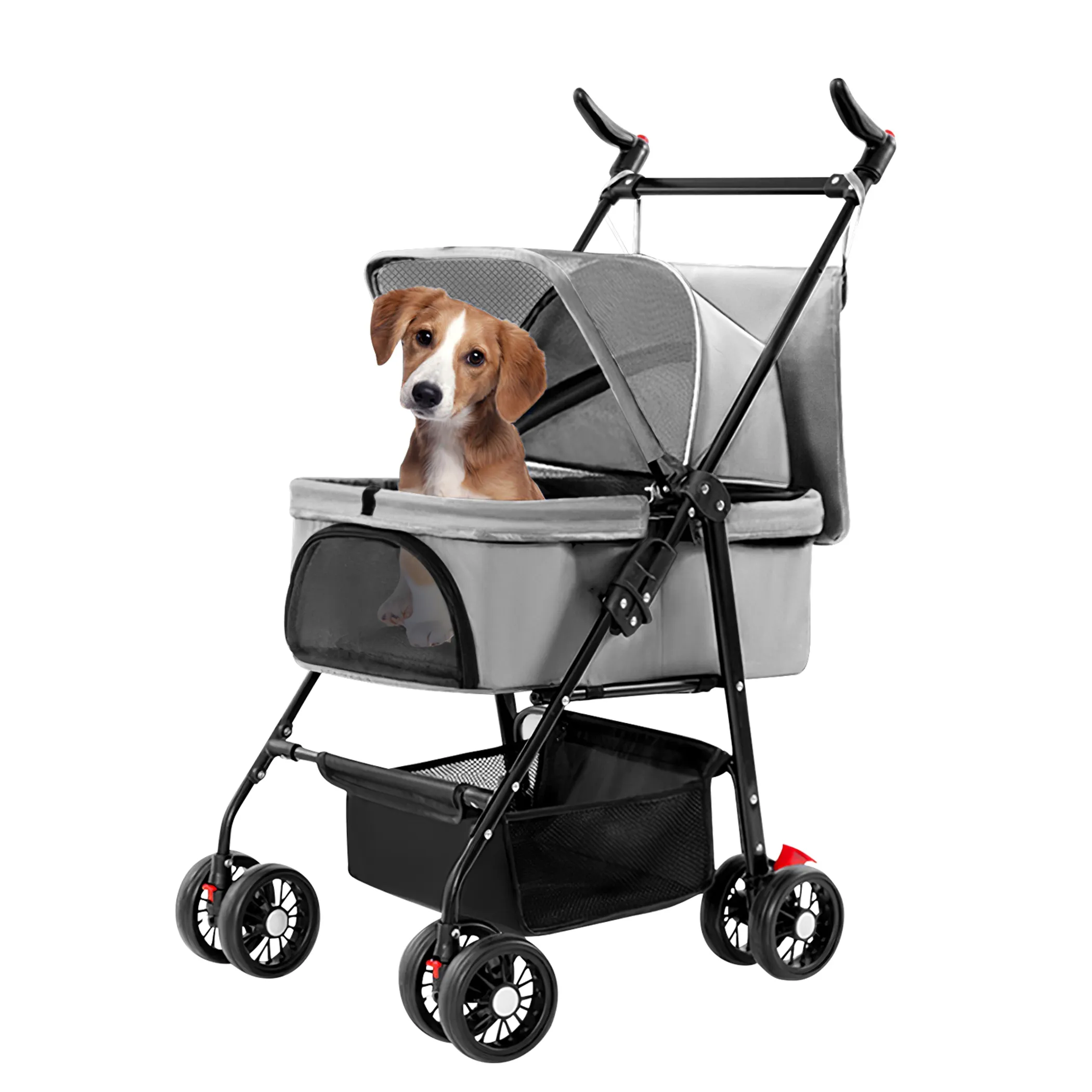 4 Wheels Pet Stroller Foldable Carrier Strolling Cart Travel Jogger Pet - Image 4