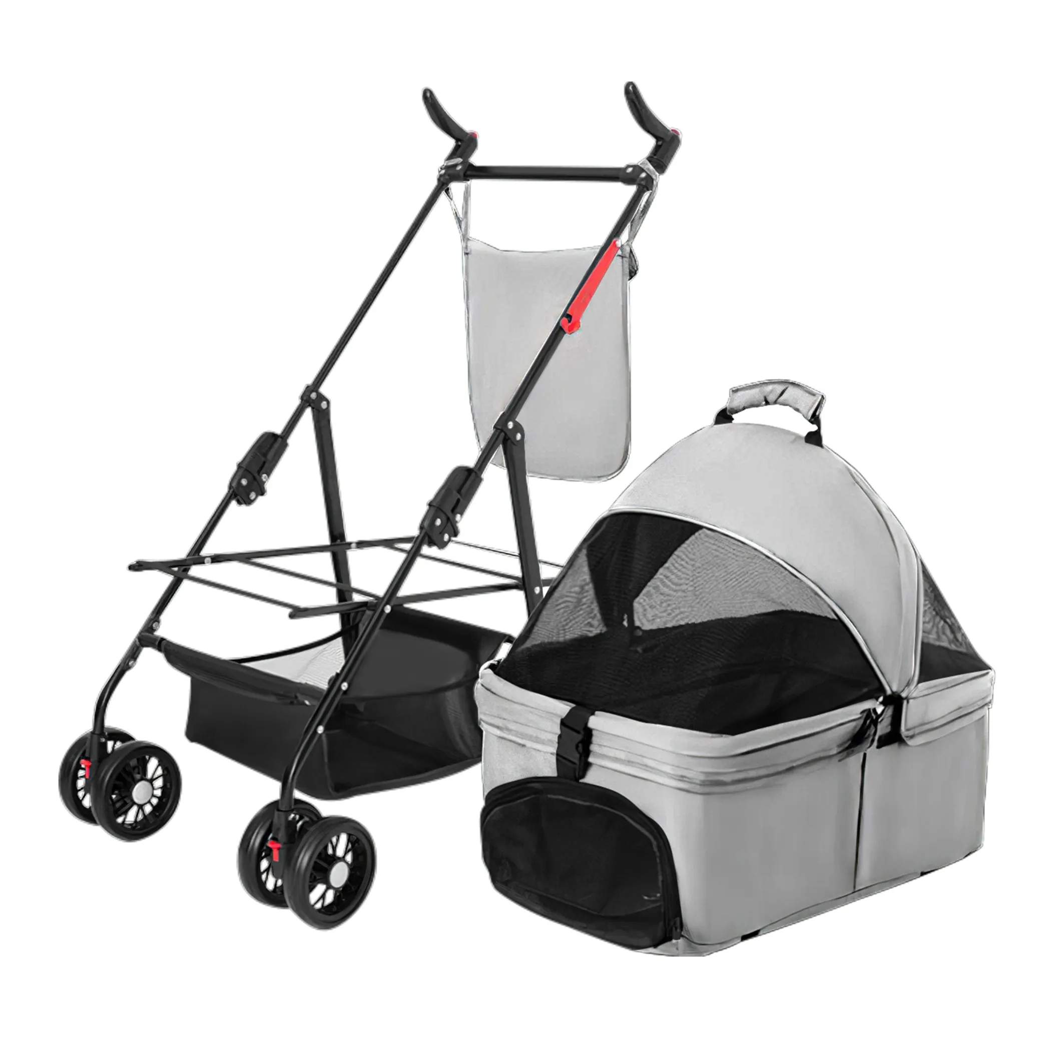 4 Wheels Pet Stroller Foldable Carrier Strolling Cart Travel Jogger Pet - Image 5