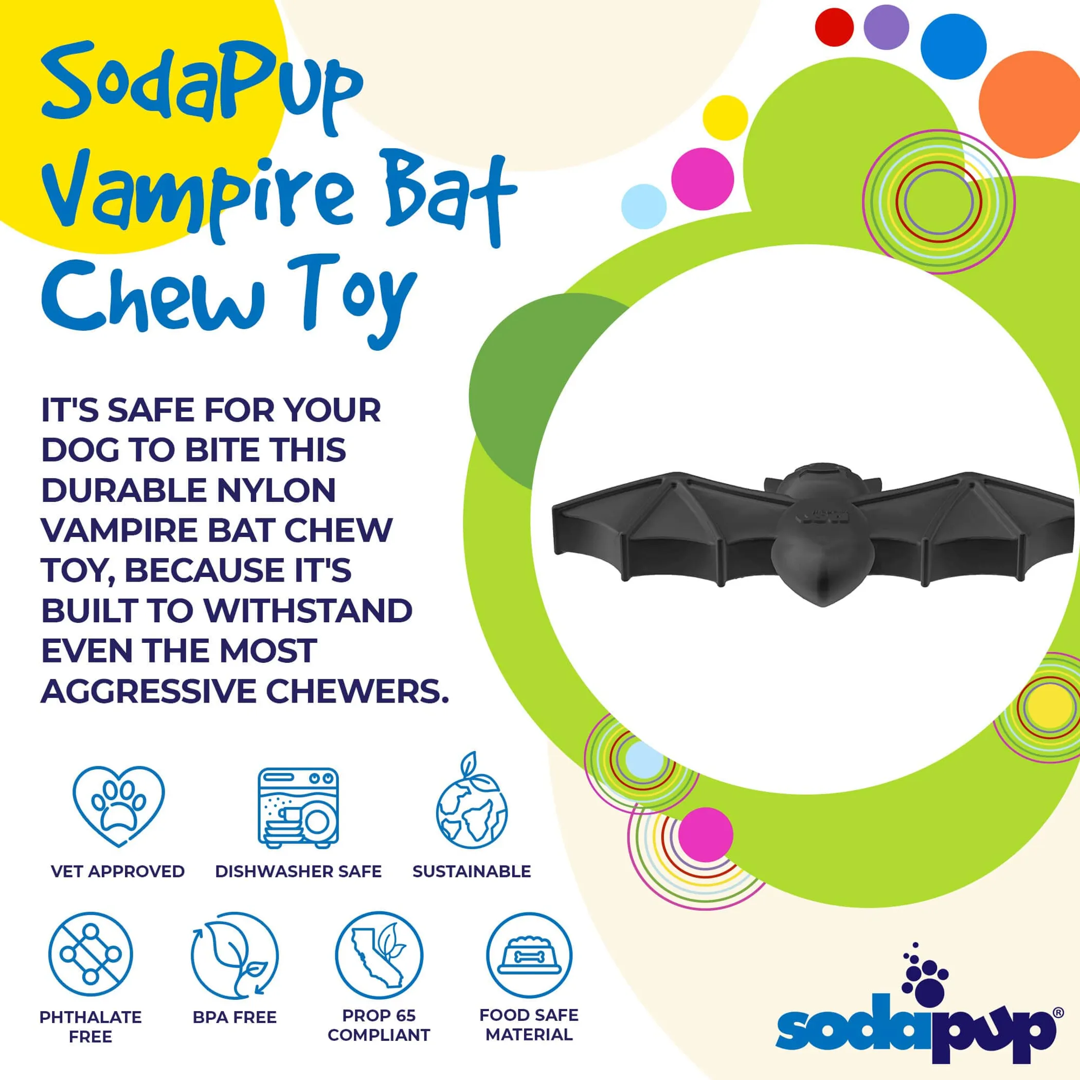 SodaPup Vampire Bat Ultra Durable Nylon Dog Chew Toy for Aggressive Chewers - Image 3